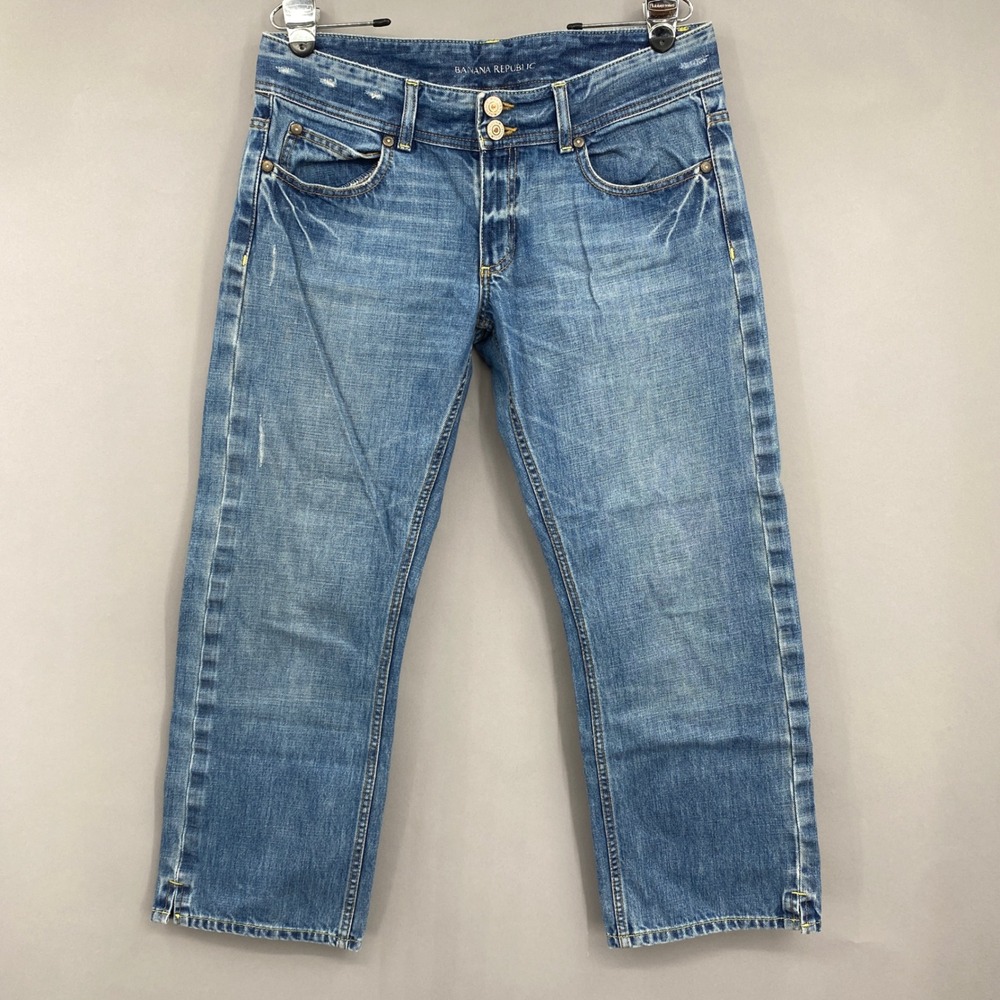 Banana Republic Cropped Jeans Womens 12 Medium Wash Whiskered Denim Y2K 2006